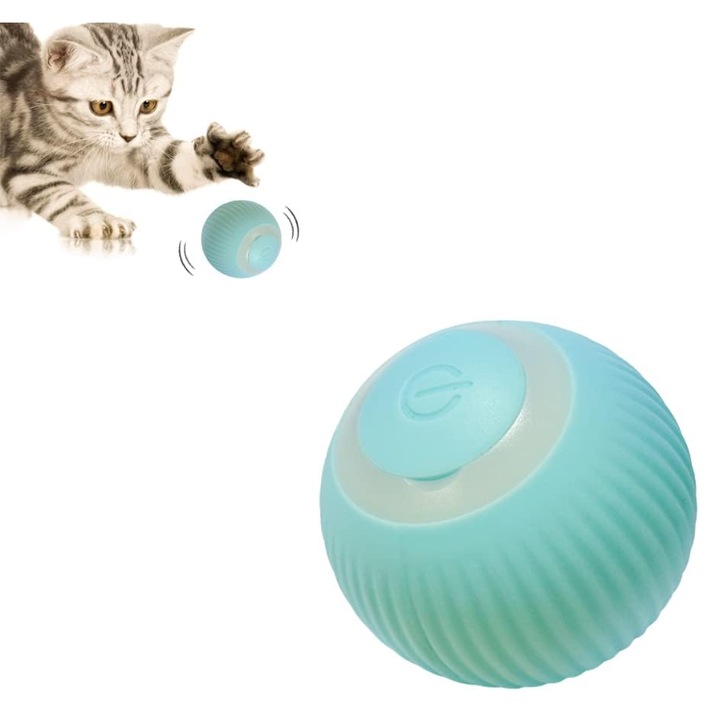 Jucarie interactiva pentru pisici ADAIVIUME, minge inteligenta automata pentru pisici de interior, incarcare USB, albastra