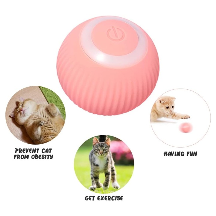 Jucarie interactiva cu minge pentru pisici, jucarii inteligente pentru pisici cu lumini LED, minge rulanta cu miscare automata pentru pisoi de interior, jucarie automata pentru pisoi