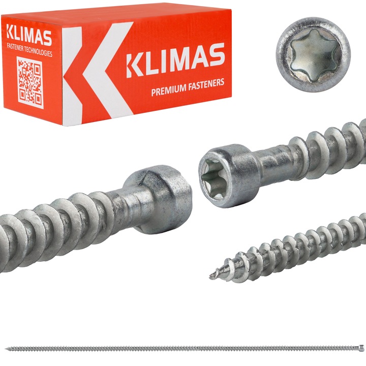 Suruburi de constructie, WKFC, 8x500mm, set 50 buc, cap cilindric, gat TX-40, otel zincat