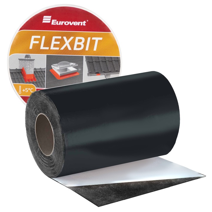 Banda bituminoasa Eurovent FLEXBIT 300mm x 10m, antracit, fara solventi, rezistenta la UV