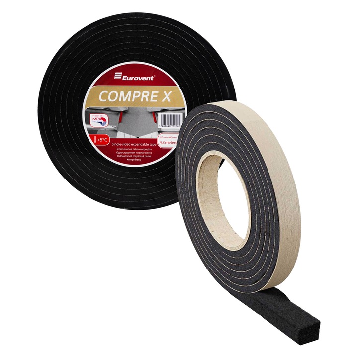Banda de etansare Eurovent, 20mm x 40mm x 4,3m, din spuma poliuretanica, rezistenta la apa, elastica