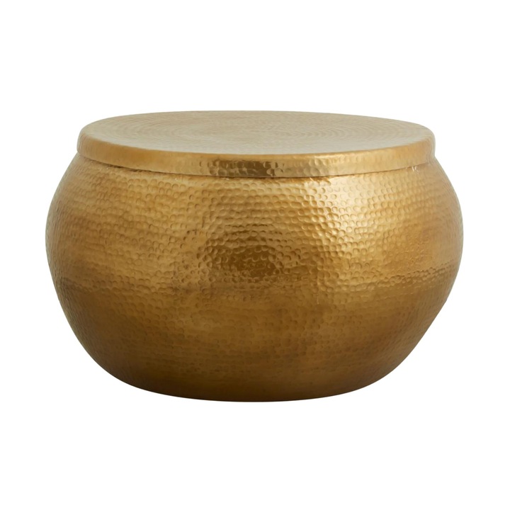 Masa de cafea Furnlux Akia, aurie, 71 cm, cu capac pentru depozitare