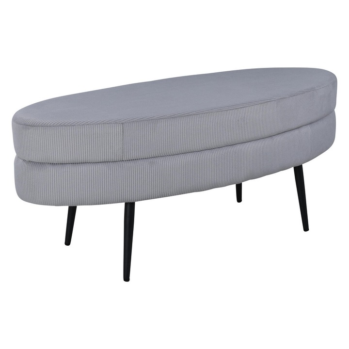 Furnlux Manchester puff, világosszürke, 100x40x41cm, modern design, fekete acél lábak
