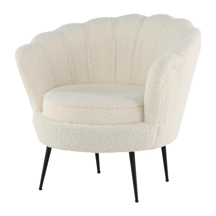 Fotoliu Furnlux Calais, fehér, 83 cm, teddy anyag, fém lábak