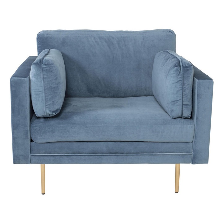 Fotoliu Furnlux Boom, kék, 110cm, elegáns design, bársony anyag