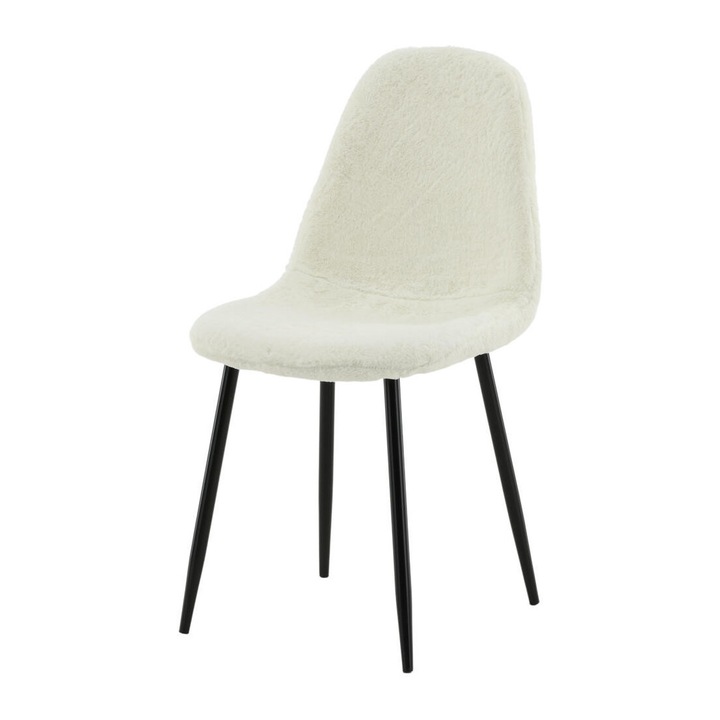 Furnlux Polar étkezőszék, fehér és fekete, 44 cm, lekerekített háttámlás design, teddy anyag