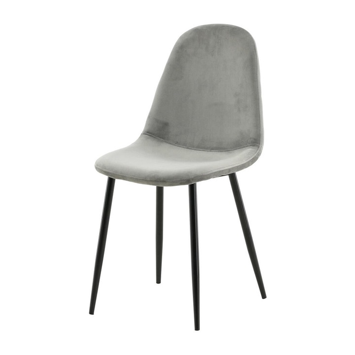 Трапезен стол Furnlux Polar, тъмно сив, 44см, модерен дизайн, тапициран с кадифе, черни метални крака