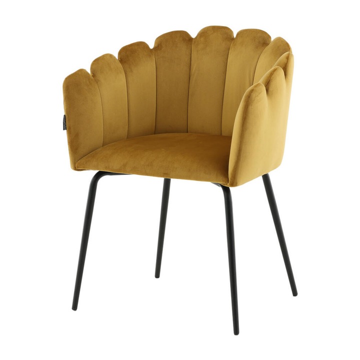 Scaun de dining Limhamn, Furnlux, galben mustar, 61cm, metal negru