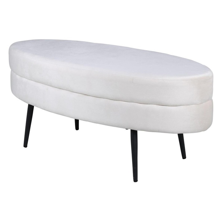 Furnlux Otto zsámoly, fehér/fekete, 100x40x41cm, ovális kialakítás, fekete acél lábak