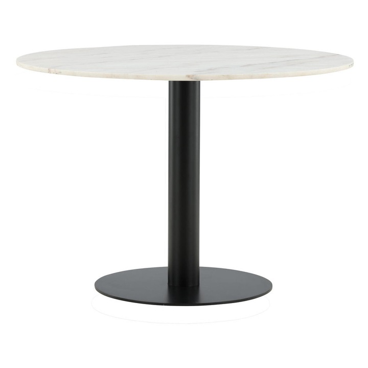Masa de dining Estelle, alb/negru, 106 cm, cu suport metalic