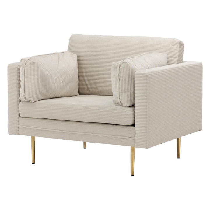 Fotoliu Furnlux Boom, krém/arany, 110cm, modern design, bársony