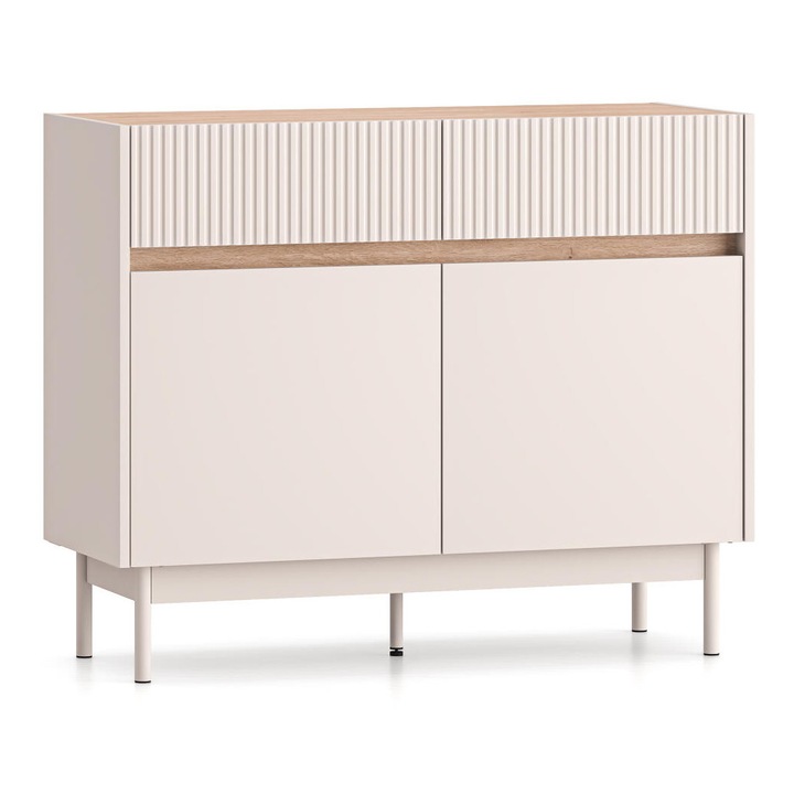 Comoda Dunea, Furnlux, 104 cm, 2 usi, 2 sertare, bej, stejar