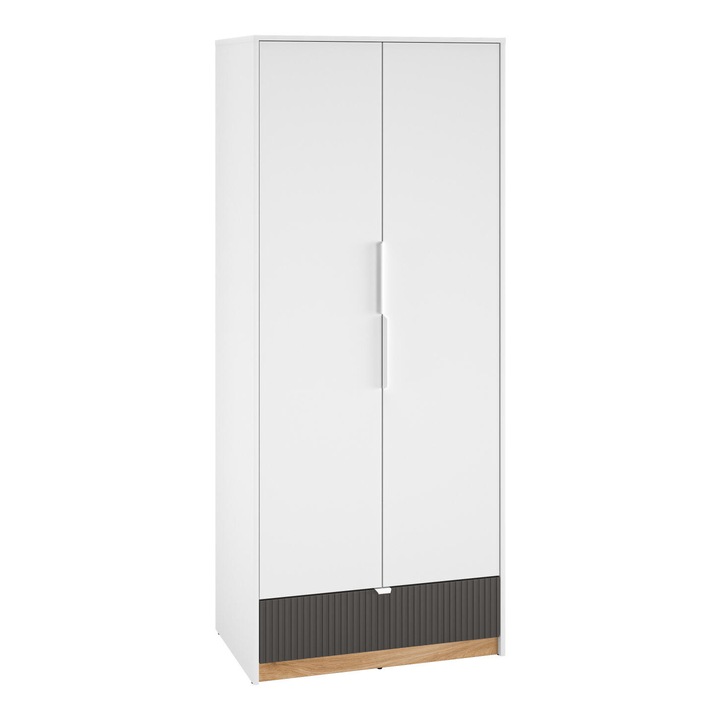 Dulap Torino, Furnlux, 2 usi, 2 rafturi, 1 sertar, alb/stejar/grafit, 82 cm