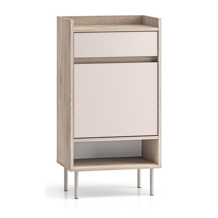 Furnlux cipősszekrény, Voco modell, 1 ajtó, 3 polc, 1 fiók, bézs és tölgy, 50 cm