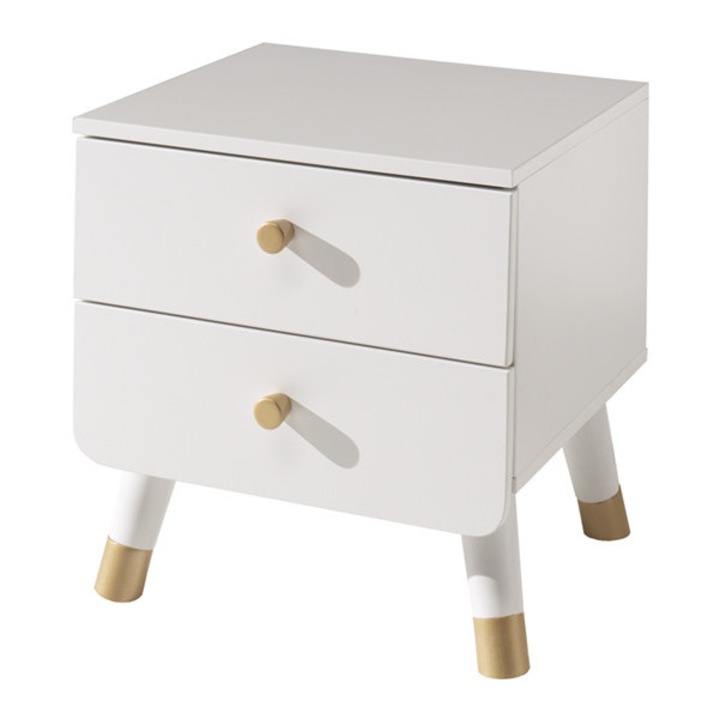 Noptiere Furnlux Billy alb 44cm, 2 sertare, accente aurii