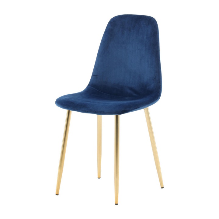 Furnlux Polar étkezőszék, kék, 44 cm, bársony kárpitozással és aranyozott fém lábakkal