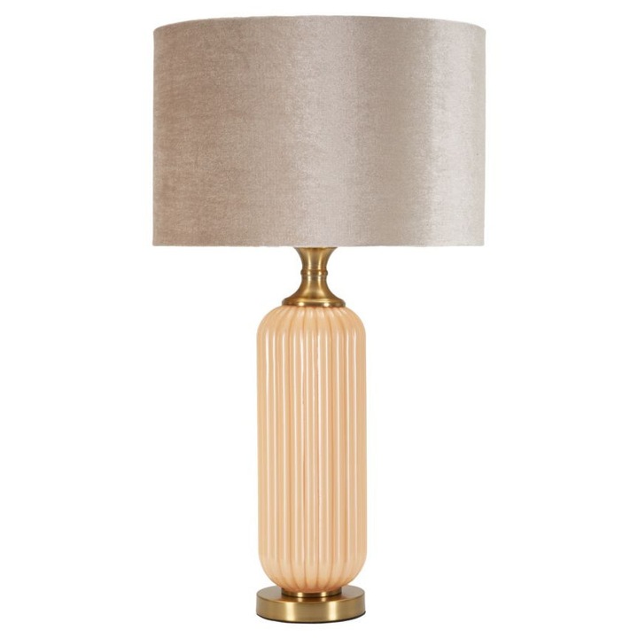 Настолна лампа Mauro Ferretti Perly, бежова, 36 см, цилиндрична основа със златни детайли