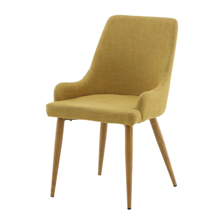 Furnlux Plaza étkezőszék, sárga, 49cm, acél és tölgyfa design