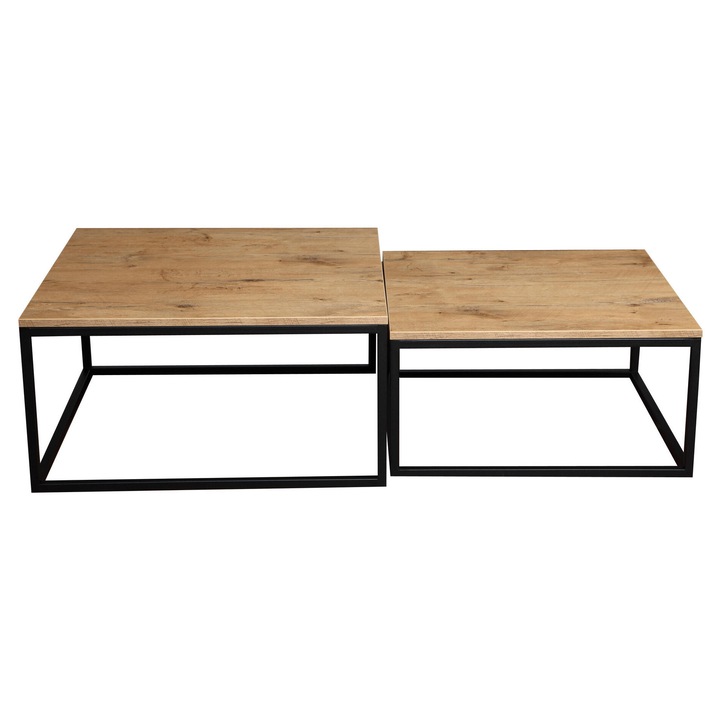 Set mese DUAL, Furnlux, 39x76x76cm, lemn ingineresc, otel, negru si stejar