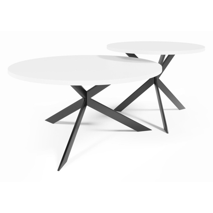 Set mese de cafea Furnlux, alb si negru, 36x75x75 cm si 36x60x60 cm