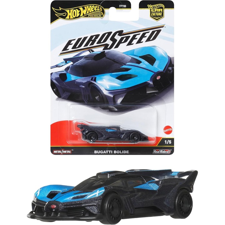 Метална количка Hot Wheels Premium, Car Culture, EuroSpeed, Bugatti Bolide, 1:64, JBK79, Синя