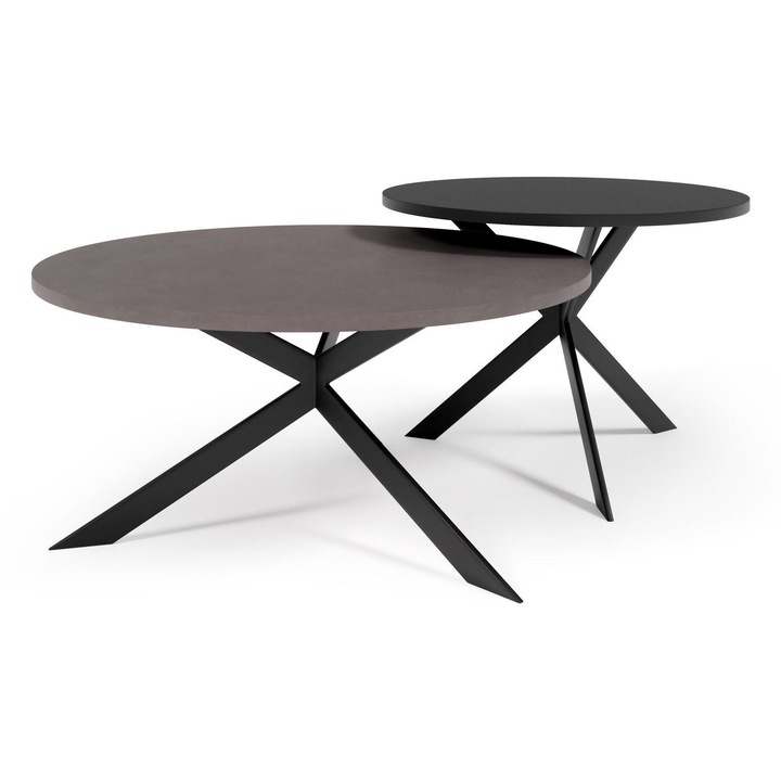 Комплект маси за кафе Furnlux, 36x75x75см, инженерно дърво, стоманени крака, кафяво и черно