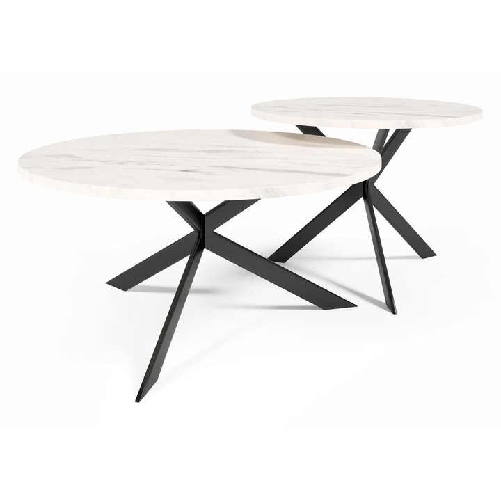 Set mese de cafea Furnlux, alb si negru, 36x75x75 cm si 36x60x60 cm