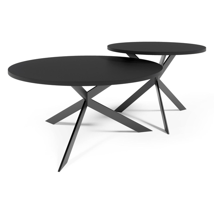 Комплект масички за кафе Furnlux, черни, 36x75x75 см и 36x60x60 см