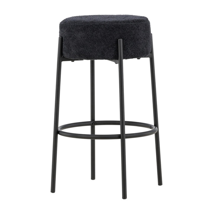 Tucson bárszék, Furnlux, fekete, 50cm, boucle anyag, acél váz