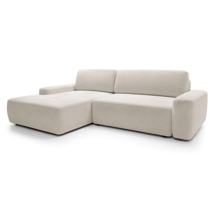 Canapea colțar Furnlux Bouli bej/negru 264x162cm, zonă de dormit extensibilă, compartiment lenjerie