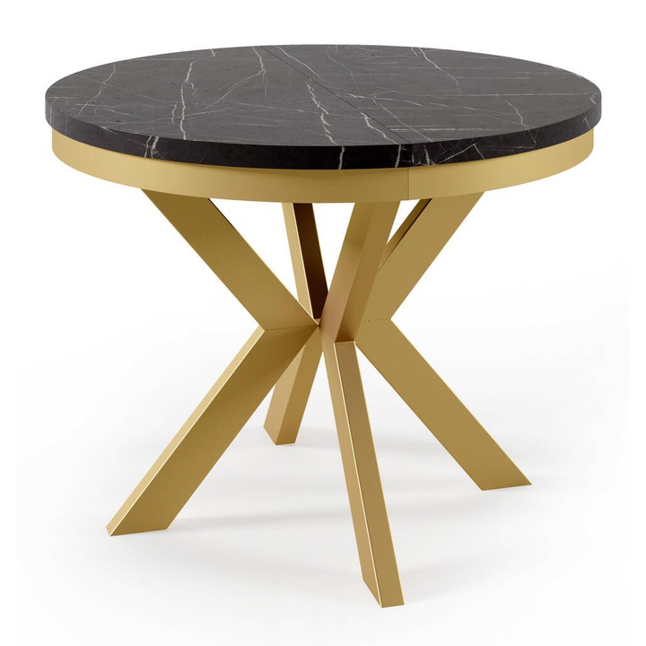 Трапезна маса Furnlux Edder, разтегателна, черна със златисто, 76x120x196 см