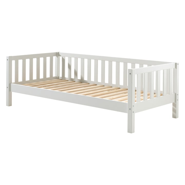 Детско легло Furnlux, бяло, 90x200 см, от масивна борова дървесина, минималистичен дизайн