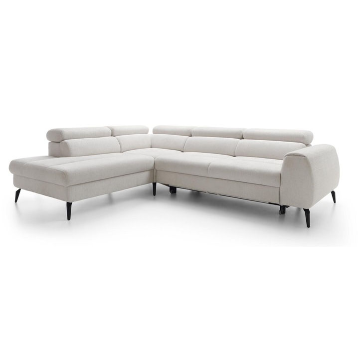 Canapea coltar,Furnlux Jazz, crem, alb si negru, 271x216cm, zona de dormit extensibila 195x122cm, cu spatiu de depozitare