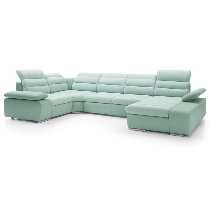 Canapea coltar Furnlux Korfu II verde si argintiu 365x225cm, pentru 6-7 persoane