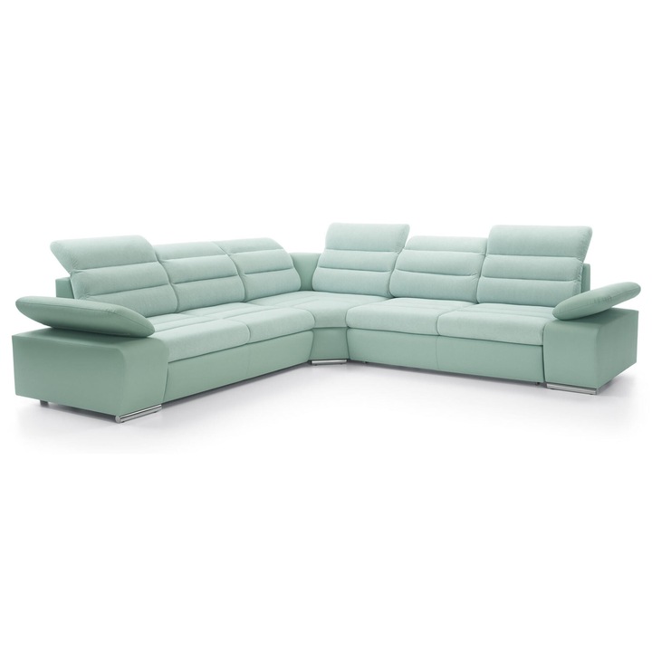 Canapea coltar Furnlux Korfu, verde si argintiu, 296 cm, pentru 4-5 persoane