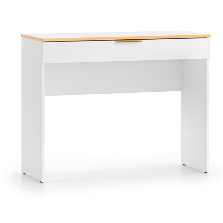 Masa Consola Furnlux, Viterbo, Alb/Auriu, 100cm, cu Sertar