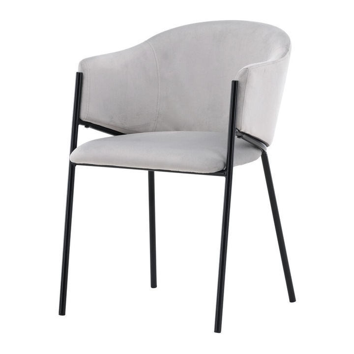 Furnlux Evelina szürke étkezőszék, 54cm, fekete acél lábakkal