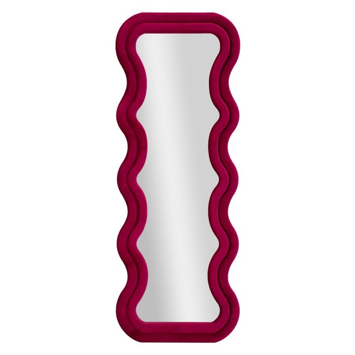 Emily fali tükör, Mauro Ferretti, 60 cm, fa keret, rózsaszín bársony borítással