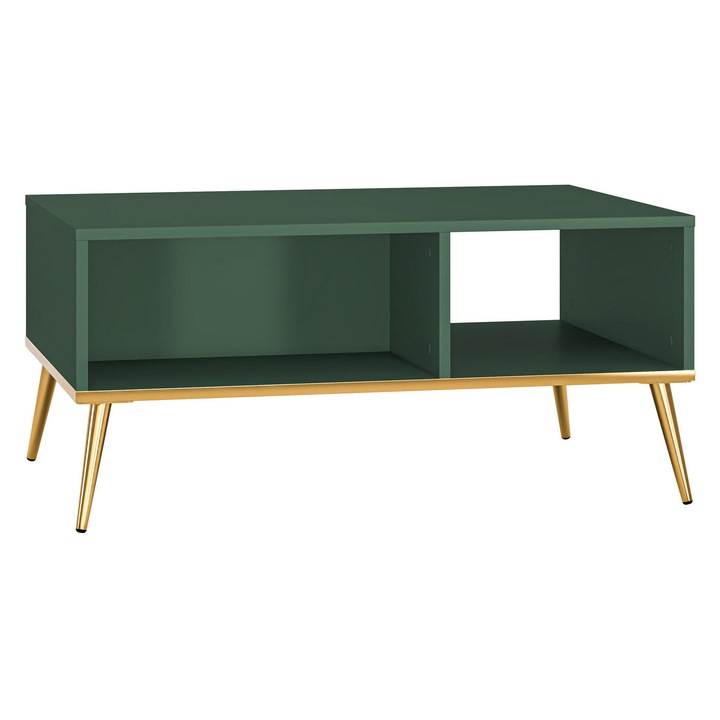 Masa de cafea Furnlux FORT, verde si aurie, 42x90x60 cm, cu 3 rafturi