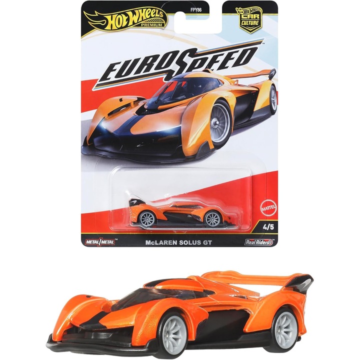 Метална количка Hot Wheels Premium, Car Culture, EuroSpeed, Mc Laren Solus GT, 1:64, JBK78, Оранжев