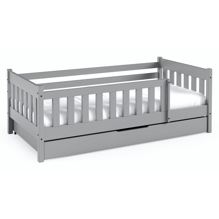 Детско легло Furnlux Nadia, сиво, 80x160 см, със чекмедже за съхранение