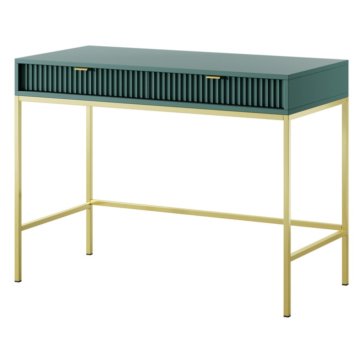 Masuta consola Furnlux, verde si auriu, 2 sertare, 77x104x50 cm