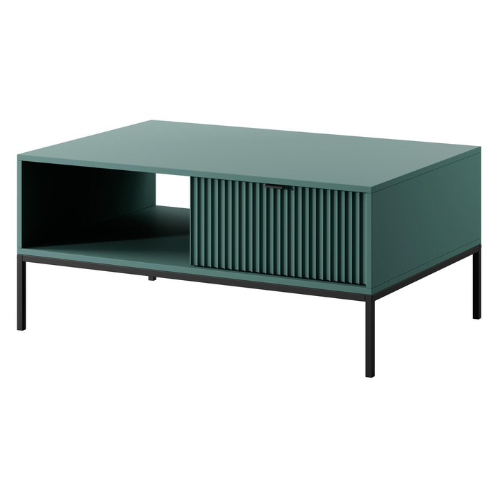 Масичка за кафе Furnlux, зелена и черна, 48x104x68 см, с рафт и 2 чекмеджета