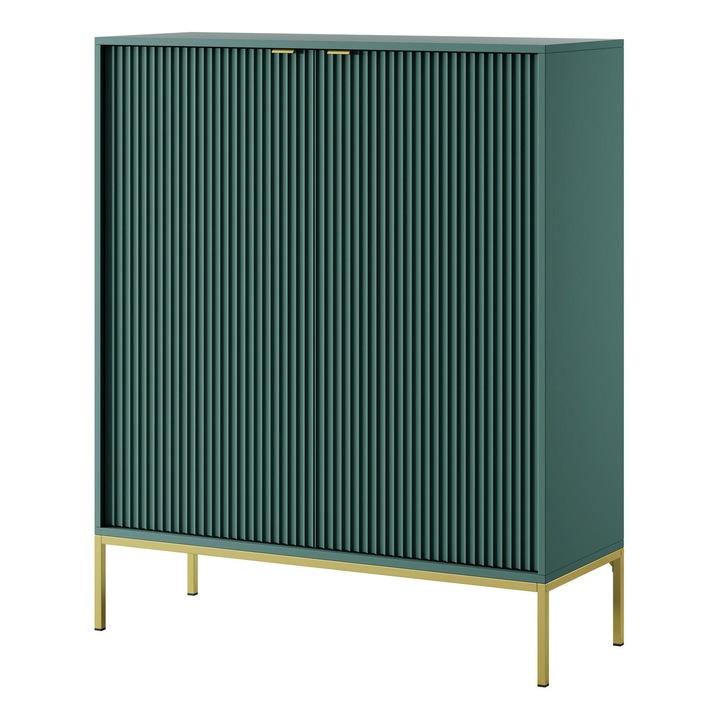 Comoda Avon, 125x104x39 cm, verde si aurie, 6 rafturi, lemn compozit si otel