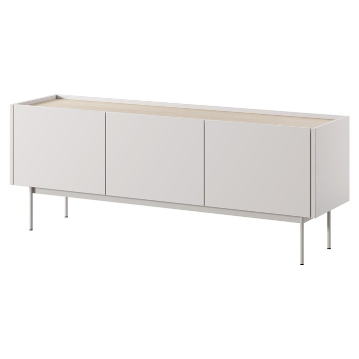 Comoda TV Furnlux, 144 cm, 3 rafturi, bej, 55 cm inaltime
