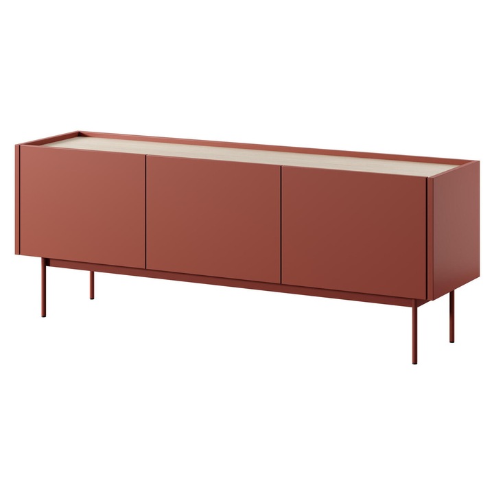Comoda TV Furnlux, rosu, 144cm, 3 usi, design modern