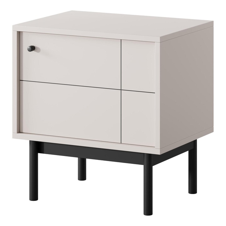 Noptiera Furnlux Japandi Bej si Negru 54cm, design compact, 2 compartimente