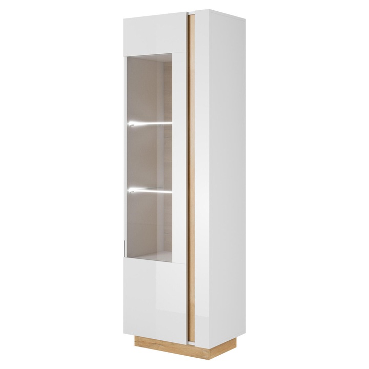 Vitrina Furnlux, alba 194x60x40cm, cu usa, 5 rafturi, iluminare LED