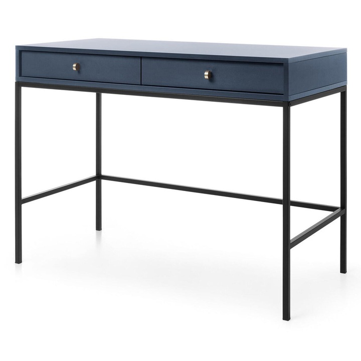 Masuta consola Furnlux Mono, albastru marin si negru, 104 cm, 2 sertare