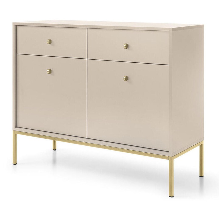 Comoda Mono, Furnlux, bej cu accente aurii, 104 cm, 2 usi, 2 sertare
